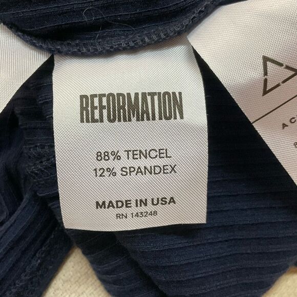 Reformation Navy Blue Ribbed Square Neck Knit Cap Sleeve Mini Shirt Dress M - Picture 7 of 9